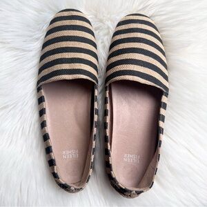 Eileen Fisher Flat Shoes Sz 10 Burlap Black Tan Jute MAP4 Driving Shoe Striped